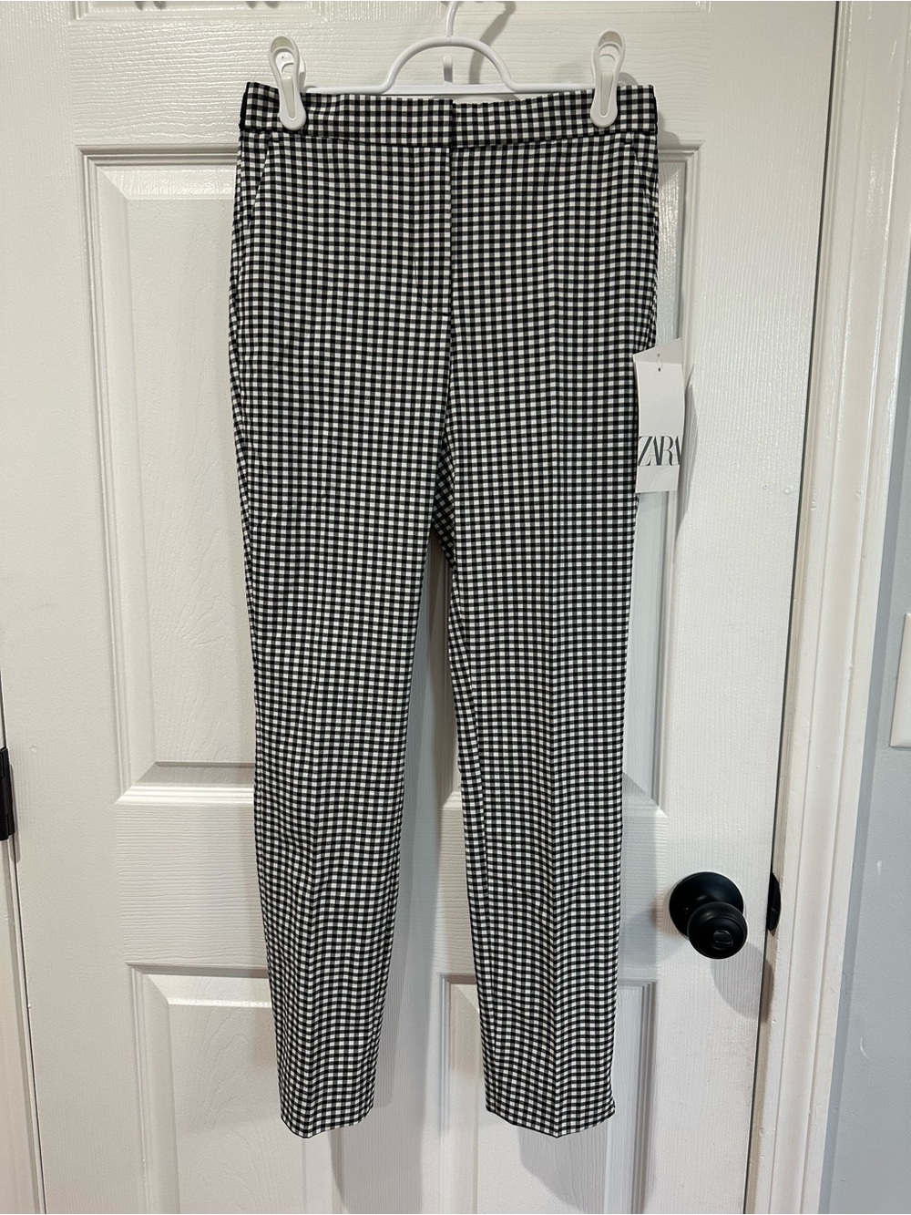 Zara Black and White Gingham Jogger Waist Pants XS
